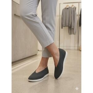 Eileen Fisher Grey Stretch Knit V-Neck Slip On Sneakers Flats Size 10‎